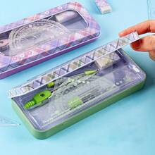 1 Set rosa Zeichenwerkzeug Set, enthält Lineal, Geodreieck, Winkelmesser für Studenten - Pink - Übersicht 2