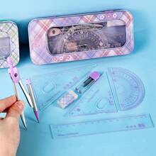 1 Set rosa Zeichenwerkzeug Set, enthält Lineal, Geodreieck, Winkelmesser für Studenten - Pink - Übersicht 5