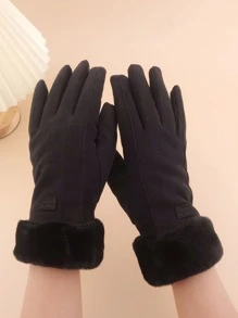 1 双女士时尚厚仿麂皮触屏防风保暖手套适合户外、骑行、购物、礼物 - 黑色 - 查看 4