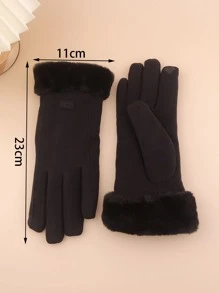 1 双女士时尚厚仿麂皮触屏防风保暖手套适合户外、骑行、购物、礼物 - 黑色 - 查看 6