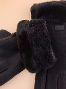 1 双女士时尚厚仿麂皮触屏防风保暖手套适合户外、骑行、购物、礼物 - 黑色 - 查看 5