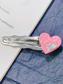 高雅4入組女士心形鑲鑽飾髮夾，適合日常使用 - 粉色 - 查看 3