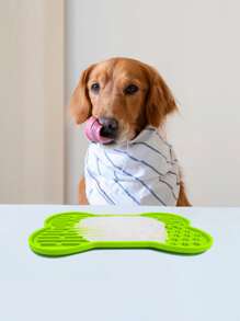 Pet Solid Color Bone Shaped Lick Mat - Green - View 9