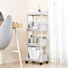 1個多層兒童書架,宿舍儲物架,廚房儲物架,帶輪浴室馬桶,適用於客廳,臥室,廚房,浴室等 - 灰色3層+平頂 - 查看 5