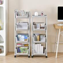 1個多層兒童書架,宿舍儲物架,廚房儲物架,帶輪浴室馬桶,適用於客廳,臥室,廚房,浴室等 - 灰色3層+平頂 - 查看 2