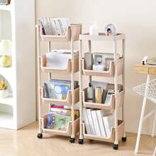 1個多層兒童書架,宿舍儲物架,廚房儲物架,帶輪浴室馬桶,適用於客廳,臥室,廚房,浴室等 - 灰色3層+平頂 - 查看 3