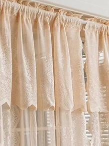1 Pieza Cortina De Puerta De Encaje Romántico Francés Con Cabeza Y Barra De Cortina - Beis - Ver 5