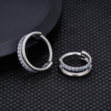 1入組G23鈦合金方形方晶鋯石鼻環,朋克風格雙層方晶鋯石鼻孔隔膜耳朵箍適合男士 - 銀色 - 查看 5