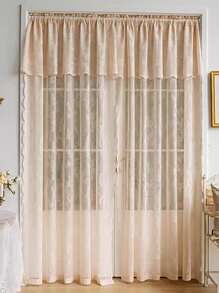 1 Pieza Cortina De Puerta De Encaje Romántico Francés Con Cabeza Y Barra De Cortina - Beis - Ver 7