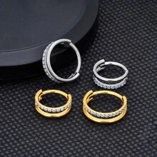 1入組G23鈦合金方形方晶鋯石鼻環,朋克風格雙層方晶鋯石鼻孔隔膜耳朵箍適合男士 - 銀色 - 查看 9
