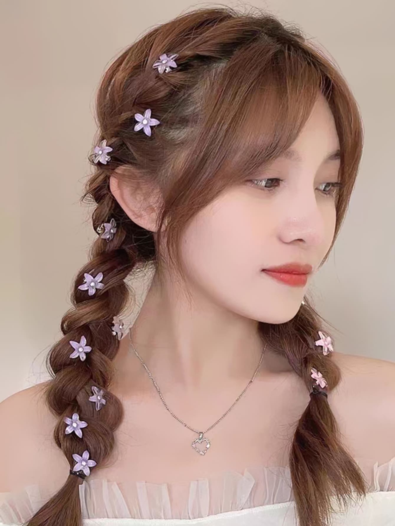 Conjunto de 10 peças de acessórios de cabelo femininos modernos com presilhas laterais de cristal e estampa floral, incluindo presilhas de garra, grampos e presilhas de cabelo. - Roxa - Ver 1