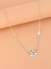 Aomogo 地图设计不锈钢男女通用项链，时尚美观的男士项链，派对礼物 - 銀色 - 查看 5