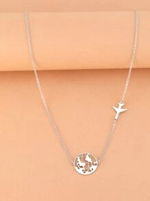 Aomogo 地图设计不锈钢男女通用项链，时尚美观的男士项链，派对礼物 - 銀色 - 查看 3