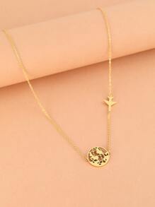 Aomogo 地图形状不锈钢男女通用项链吊坠，时尚吊坠链，精美男士项链，派对礼物 - 金色 - 查看 4