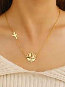 Aomogo 地图形状不锈钢男女通用项链吊坠，时尚吊坠链，精美男士项链，派对礼物 - 金色 - 查看 2