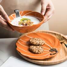 1件创意陶瓷南瓜造型盘，可爱个性化早餐沙拉盘，餐具 - 橘色 - 查看 1