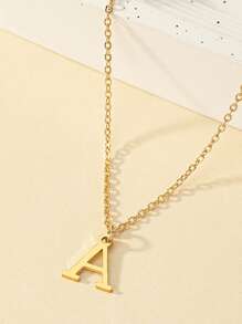 1pc A-Z 26 Gold Letter Name Necklace Pendant, Stainless Steel Women Necklace, Gift For Her - Gold - View 3