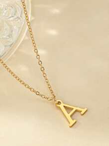 1pc A-Z 26 Gold Letter Name Necklace Pendant, Stainless Steel Women Necklace, Gift For Her - Gold - View 5