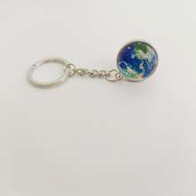 1入組太陽系統星球鑰匙圈月亮水星火星雙面玻璃球時尚星系星雲鑰匙圈吊墜 - 杏色 - 查看 4