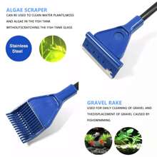 5pcs/set Fish Tank Glass Cleaning Brush & Aquarium Tool Kit Including Scraper, Tweezer And Algae Scrubber With Long Handle - Blue - View 4