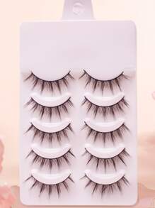 Asiteo 5对卡通风格自然柔软假睫毛，轻盈条状假睫毛 - 黑色 - 查看 4