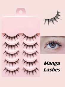 Asiteo 5对卡通风格自然柔软假睫毛，轻盈条状假睫毛 - 黑色 - 查看 2