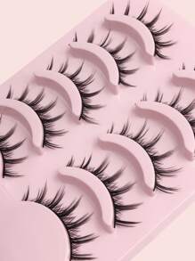 Asiteo 5对卡通风格自然柔软假睫毛，轻盈条状假睫毛 - 黑色 - 查看 5