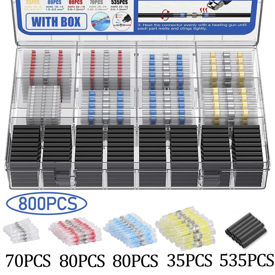 Yangoutool800個聚烯烴熱縮管焊接封口線連接器簡單多彩的加熱快速焊接連接器,防水且防漏 - 彩色 - 查看 1