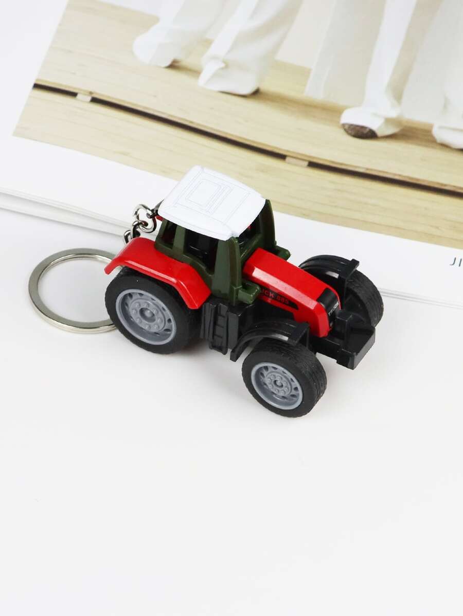 1只迷你金屬塑料農場拖拉機鑰匙扣玩具拖拉機掛件，休閒款 - 紅色 - 查看 1