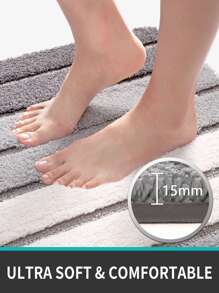 1pc Rectangle Grey Gradient Stripe Pattern Anti-Slip Tpr Backing Soft And Absorbent Bathroom Mat, Machine Washable And Hand Washable, Easy To Clean Home Bathroom Decor Bath Rug Floor Carpet Outdoor Rug Door Mat Fall Decor Bathroom Accessories Back To School Entryway Decor - Grey - View 7