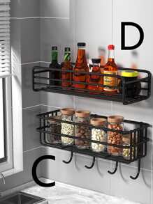 1pc Simple Black Hollow Wall Mounted Storage Shelf, Modern Iron Bathroom Storage Rack For Household Bathroom - Black - View 4