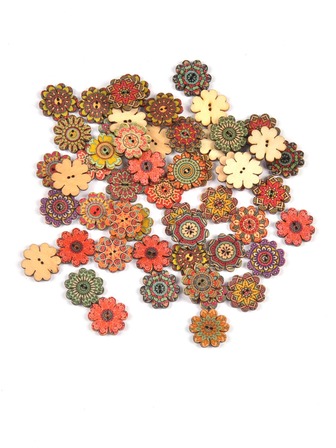 25入組2cm繪畫花朵形狀木製鈕扣適用於DIY剪貼簿,工藝,縫紉,服裝,家庭裝飾