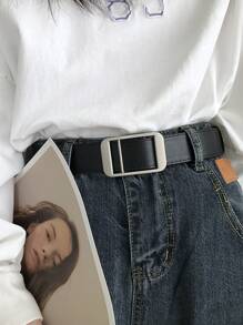 1 件纯色商务风格无钻 PU 皮带，适合牛仔裤，夏季、秋季、万圣节 - 黑色 - 查看 2