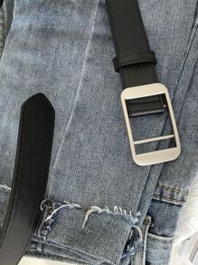 1 件纯色商务风格无钻 PU 皮带，适合牛仔裤，夏季、秋季、万圣节 - 黑色 - 查看 5