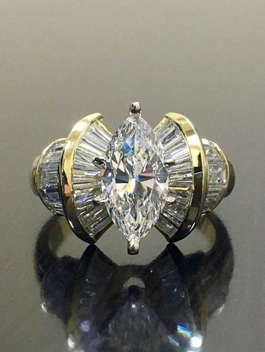1 PC Gorgeous Cubic Zirconia Ring For Women For Wedding Engagement Anniversary Party Jewelry Valentine's Day Gift - Yellow Gold - View 1