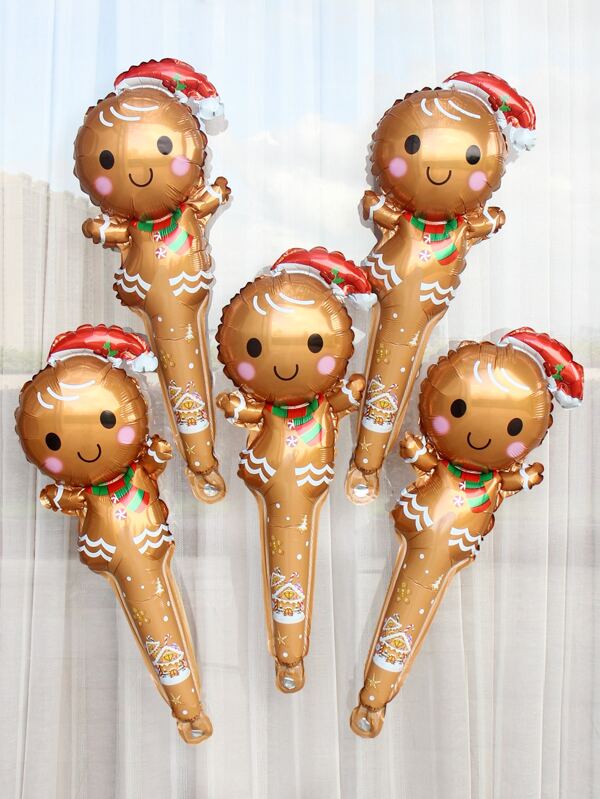 5pcs Gingerbread Man & Candy Cane Balloons Set For Christmas,Christmas