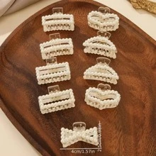 9入組小尺寸人造珍珠裝飾髮爪極簡香蕉夾優雅髮夾防滑頭髮配飾 - 米色 - 查看 5