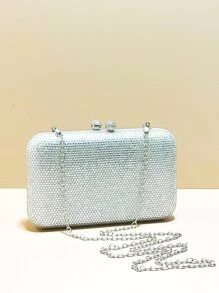 迷你銀色水鑽晚宴包寶石完美晚餐手袋錢包全水晶婚禮新娘手拿包,舞會和派對活動 - 銀色 - 查看 3