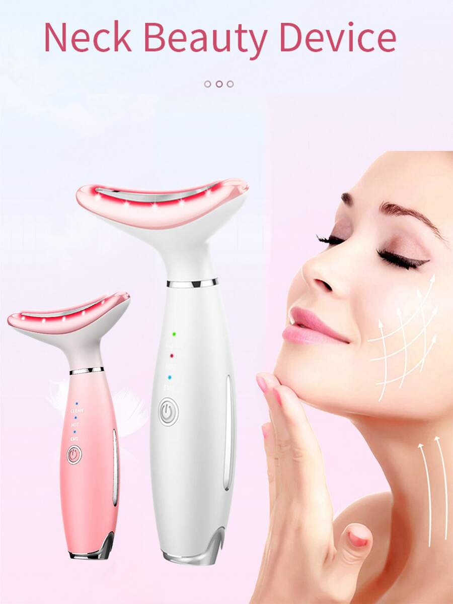 Ems Color Light Dispositivo para embellecer el cuello, antiarrugas, levantamiento, calentamiento, importación y estiramiento de la piel, dispositivo para el cuidado y la belleza del cuello, rosa - Rosa - Ver 1