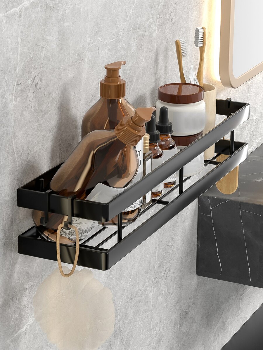 1入組免打孔浴室儲物架 - 黑色 - 查看 1