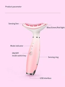 Ems Color Light Dispositivo para embellecer el cuello, antiarrugas, levantamiento, calentamiento, importación y estiramiento de la piel, dispositivo para el cuidado y la belleza del cuello, rosa - Rosa - Ver 5