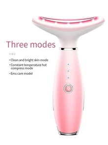 Ems Color Light Dispositivo para embellecer el cuello, antiarrugas, levantamiento, calentamiento, importación y estiramiento de la piel, dispositivo para el cuidado y la belleza del cuello, rosa - Rosa - Ver 11