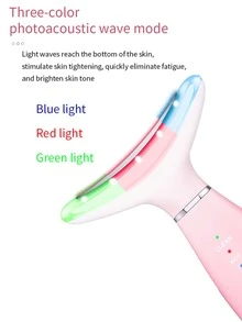 Ems Color Light Dispositivo para embellecer el cuello, antiarrugas, levantamiento, calentamiento, importación y estiramiento de la piel, dispositivo para el cuidado y la belleza del cuello, rosa - Rosa - Ver 2