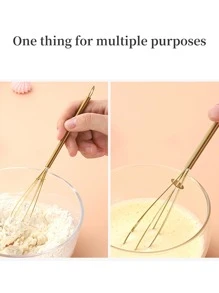 1pc Stainless Steel Mini Egg Beater, Handheld Cream, Egg Whisk, Baking Tool For Kitchen Use - Gold - View 5