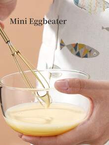 1pc Stainless Steel Mini Egg Beater, Handheld Cream, Egg Whisk, Baking Tool For Kitchen Use - Gold - View 3