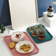 1pc Rectangular Serving Tray, Small Size (6*9 Inch), Plastic Dinnerware Tray For Restaurant, Kindergarten, Home Use, Kitchen Supplies Back To School - Beige - View 4