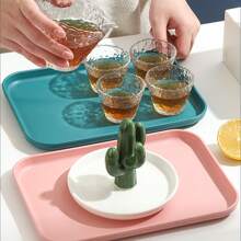 1pc Rectangular Tray, Small Size (6*9 Inch), Plastic Dining Tray, Kindergarten, Home Use, Cup, Tea Tray, Catering, BBQ Plate, Kitchen Supplies - Green - View 3