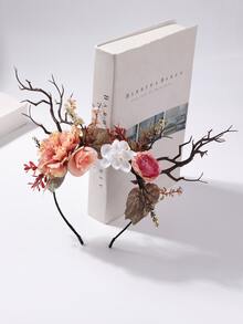 1 件女式可爱鹿角形花饰头带，森系风格 - 杏色 - 查看 4