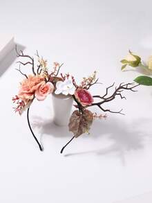 1 件女式可爱鹿角形花饰头带，森系风格 - 杏色 - 查看 5