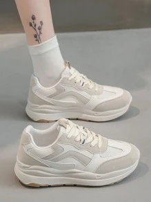 1 đôi Của phụ nữ Thể thao Phong cách Thoải mái Giải trí Giày dép , Mặt trước Buộc , Hai tông màu Màu be & Màu xám , Thoáng khí , Da giả Chất liệu , Cắt thấp , Ngoài trời Ván trượt Giày dép , Thích hợp Đối với Sinh viên Và Trung học phổ thông Sinh viên - Màu be - Xem 4